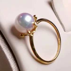 Groove 8.0-8.5 mm Japanese White Akoya Pearl Ring
