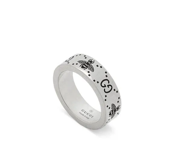 Gucci Silver Signature 6mm GG and Bee Band Size 6.5