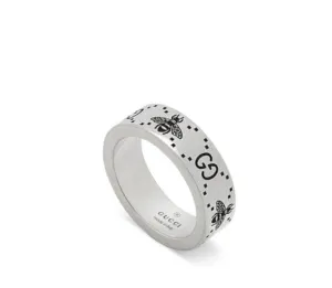 Gucci Silver Signature 6mm GG and Bee Band Size 6.5