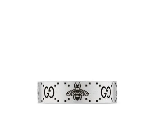 Gucci Silver Signature 6mm GG and Bee Band Size 6.5