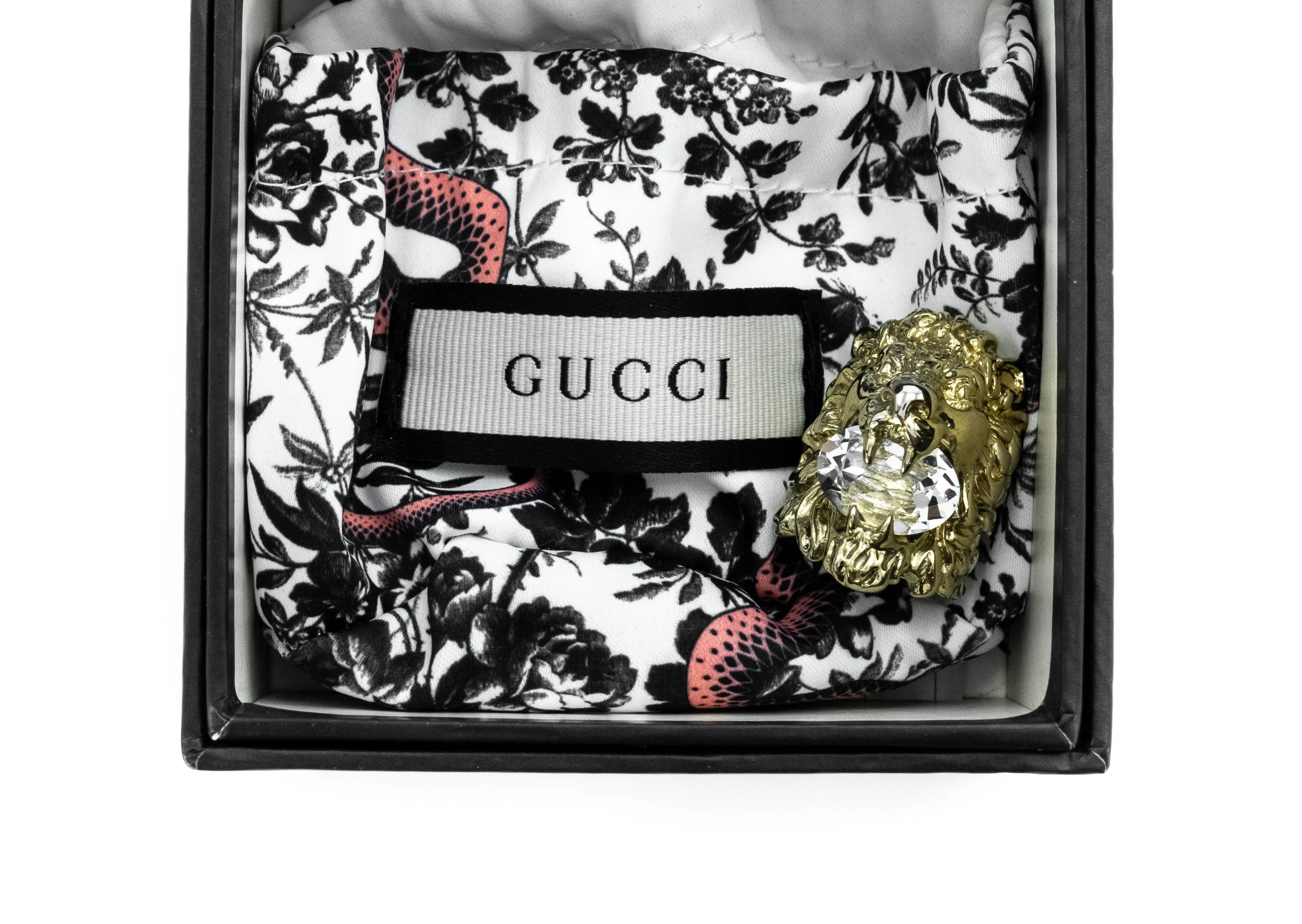 Gucci Yellow Gold With Crystal Lionhead Motif Ring Size 10 ( UK J )