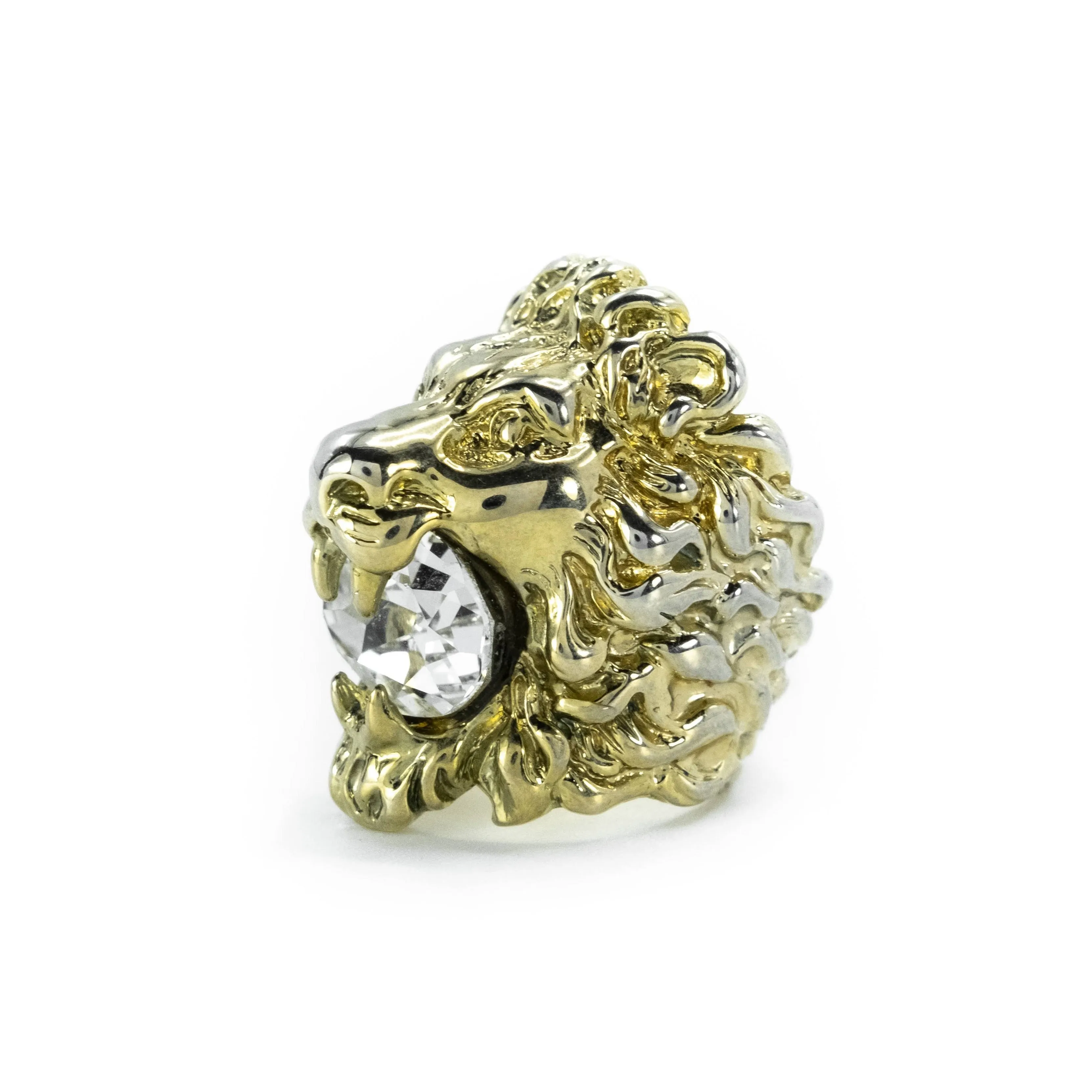 Gucci Yellow Gold With Crystal Lionhead Motif Ring Size 10 ( UK J )