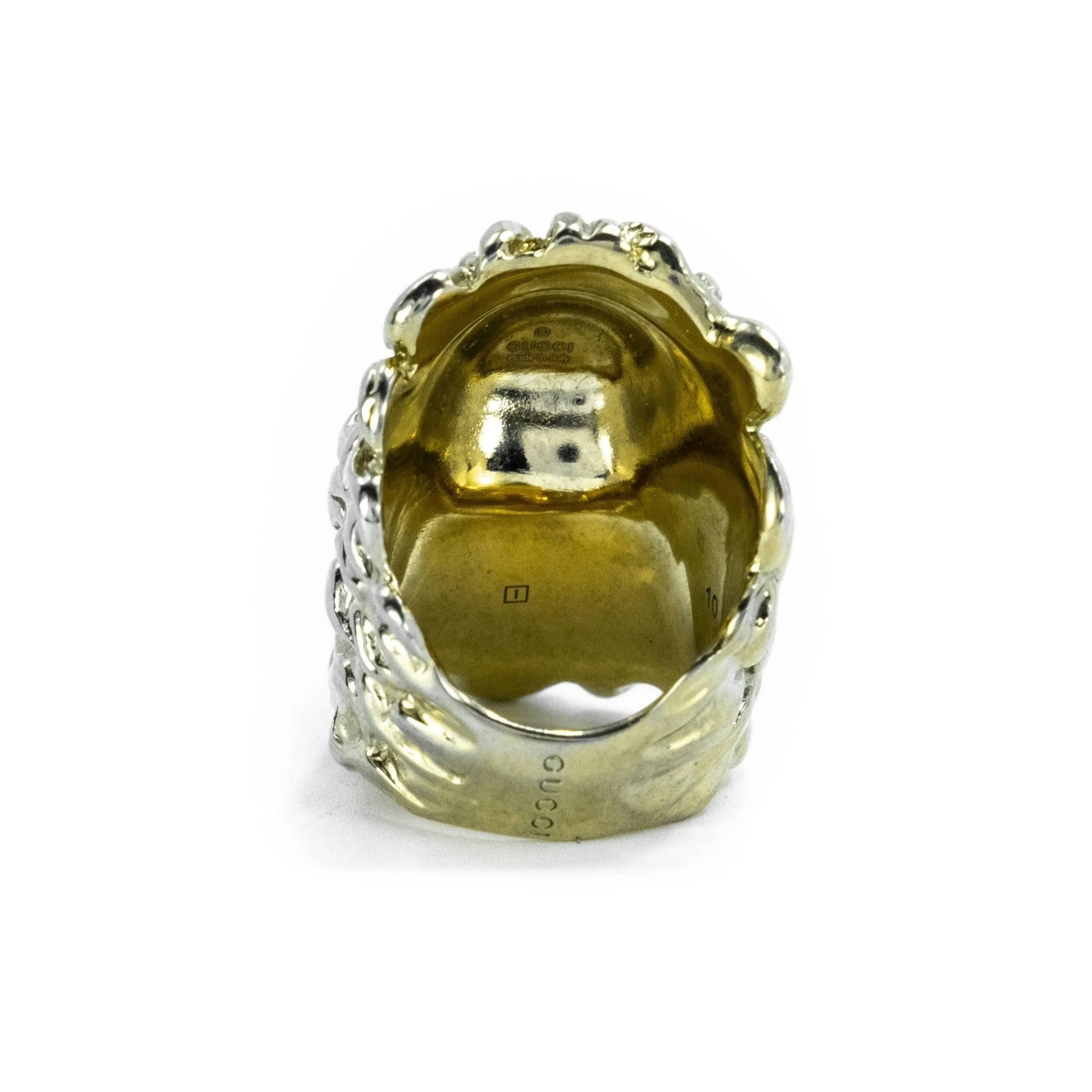 Gucci Yellow Gold With Crystal Lionhead Motif Ring Size 10 ( UK J )