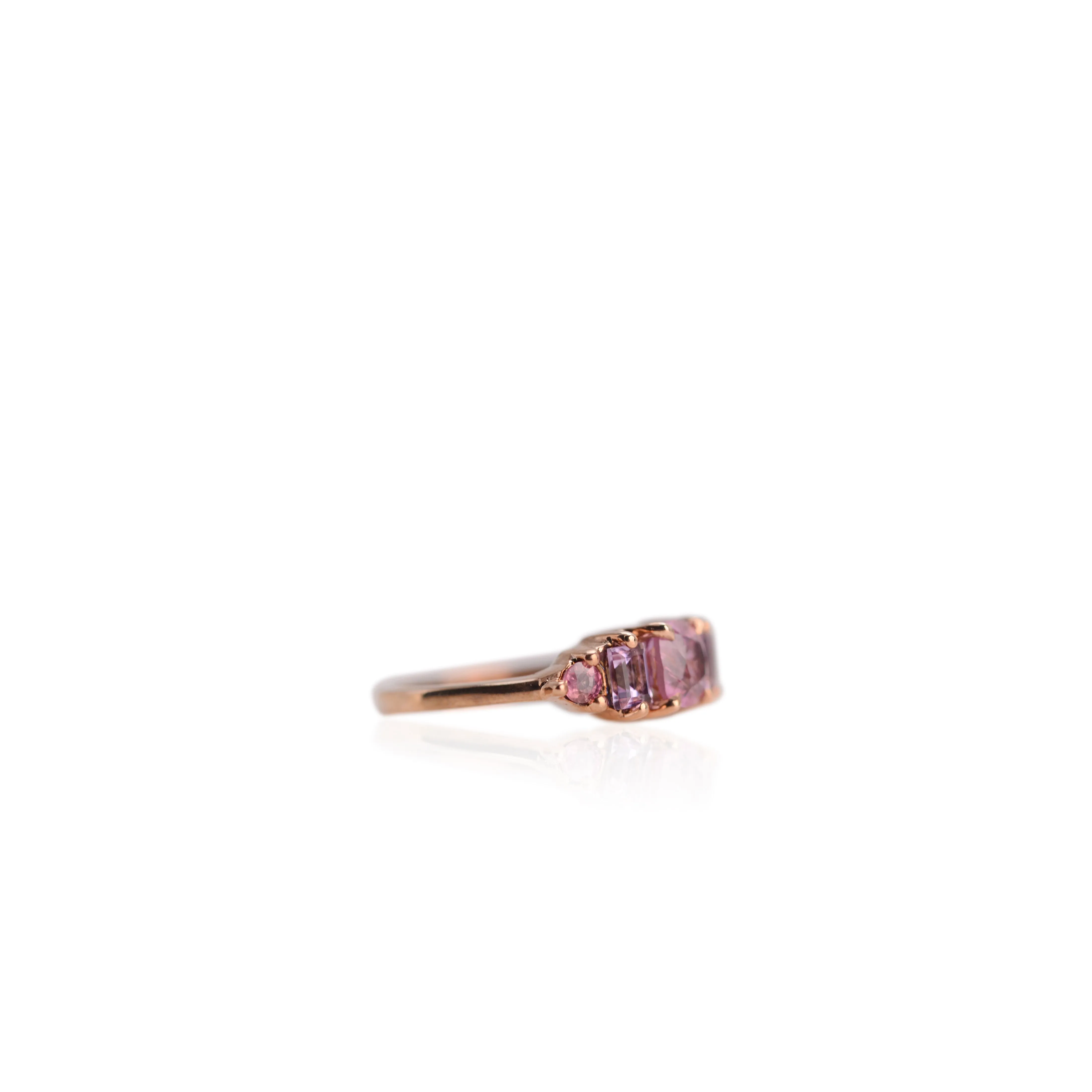 Handmade 6 mm. Cushion Cut Purple Burmese Spinel, Amethyst and Sapphire Cluster Ring