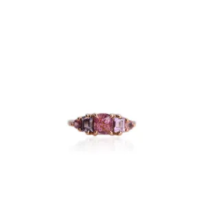 Handmade 6 mm. Cushion Cut Purple Burmese Spinel, Amethyst and Sapphire Cluster Ring
