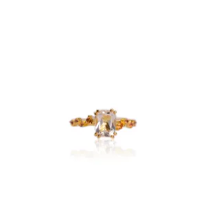 Handmade 7 x 9 mm. Cushion Cut White Brazilian Topaz with Sapphire Accents Ring