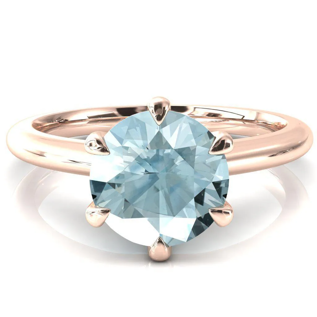 Hennie Round Aqua Blue Spinel 6 Claw Prong High Shoulder Solitaire Ring