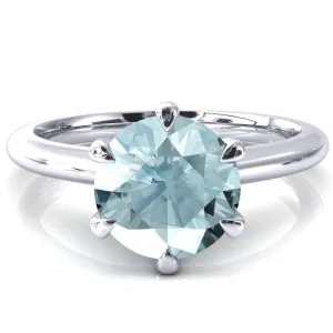 Hennie Round Aqua Blue Spinel 6 Claw Prong High Shoulder Solitaire Ring