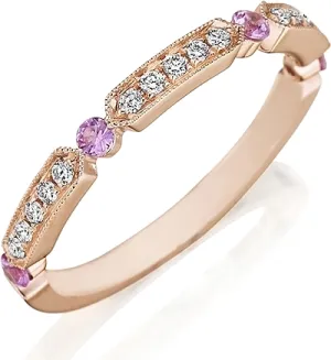 Henri Daussi Pink Sapphire & Diamond Wedding Band