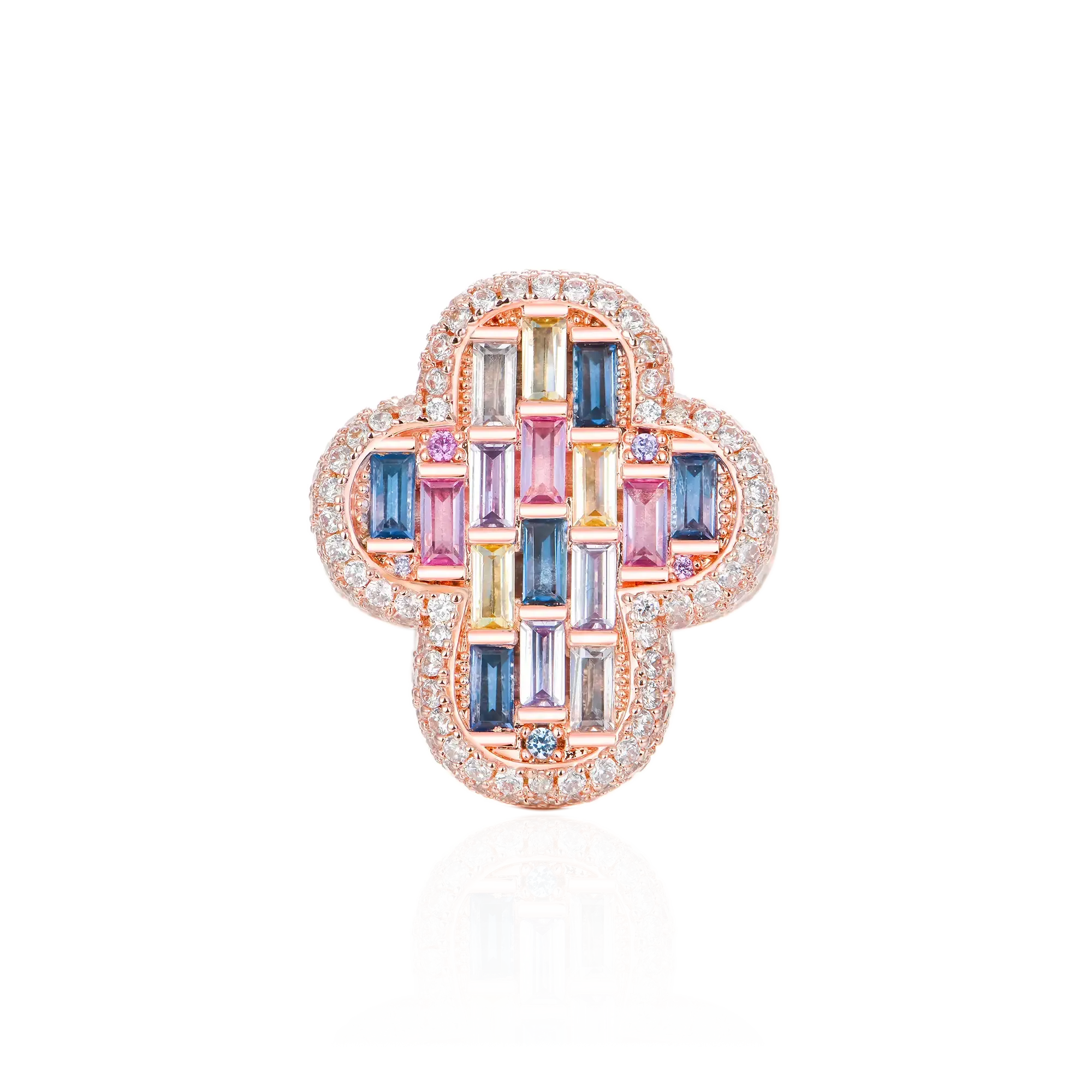 Iced Vitraux Vintage Rose Window Cross Ring