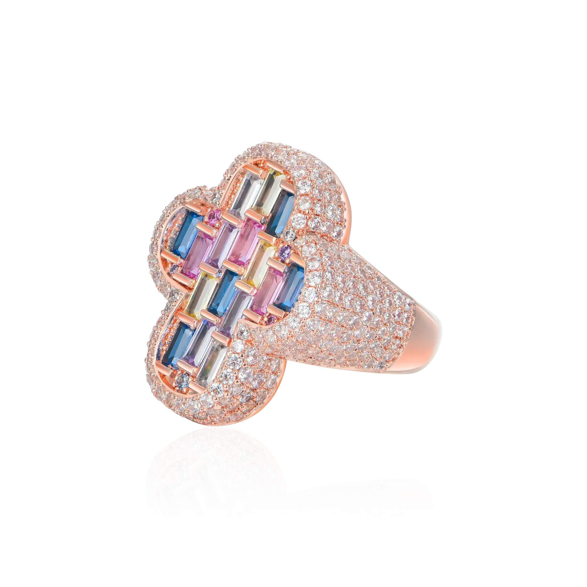 Iced Vitraux Vintage Rose Window Cross Ring