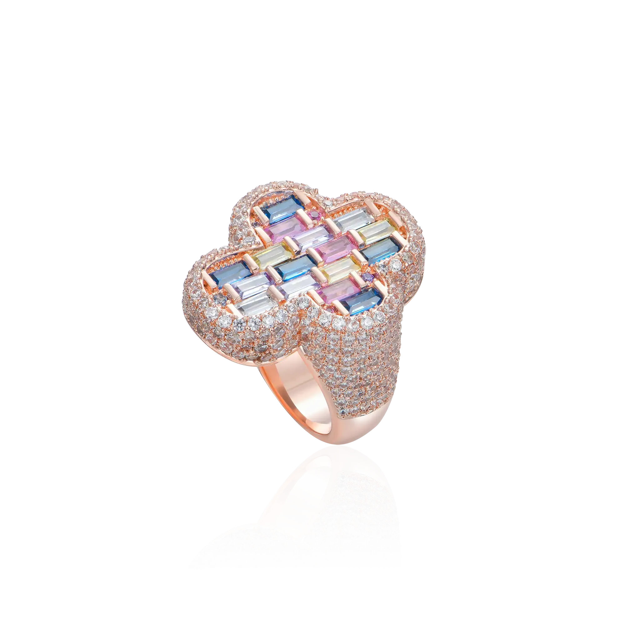 Iced Vitraux Vintage Rose Window Cross Ring