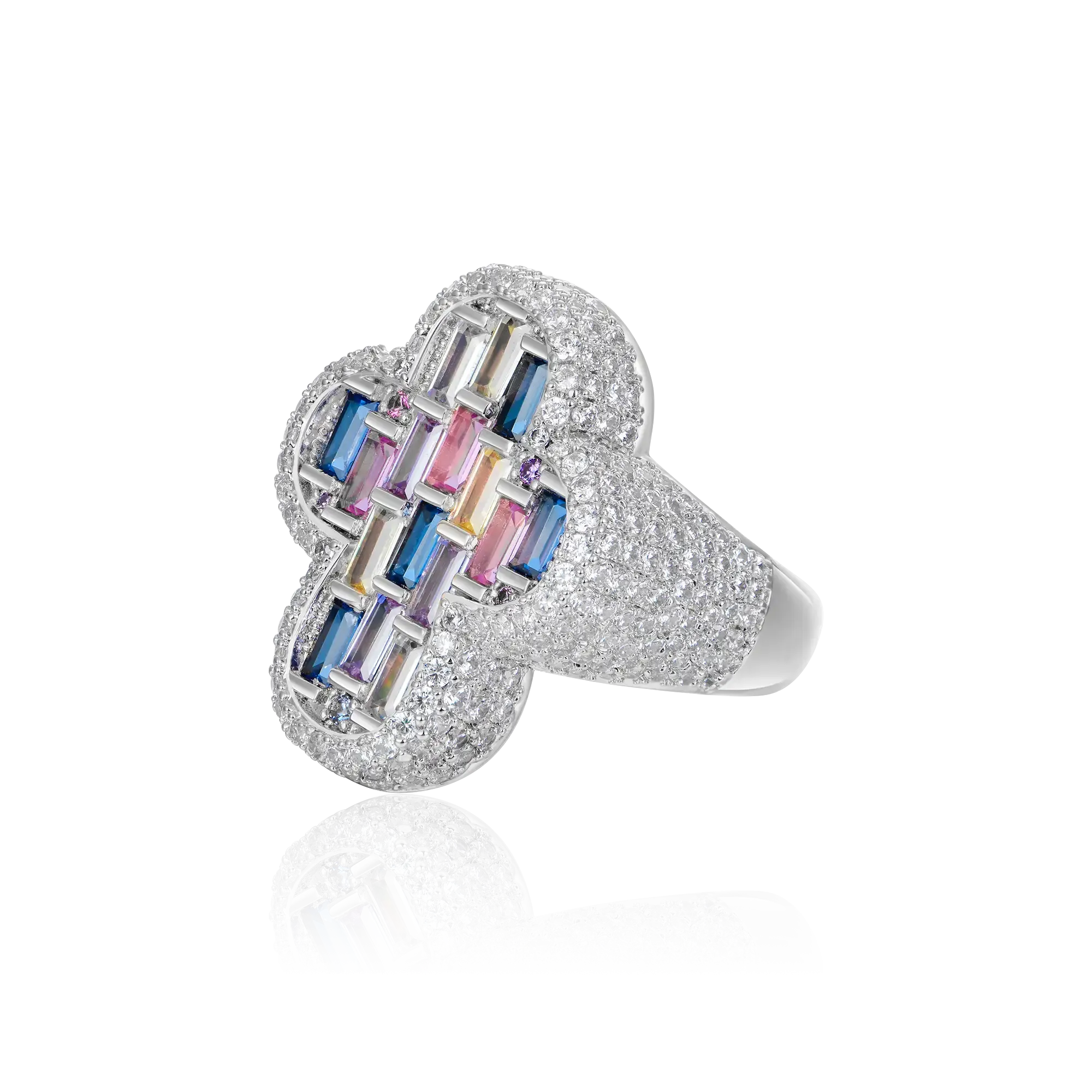 Iced Vitraux Vintage Rose Window Cross Ring