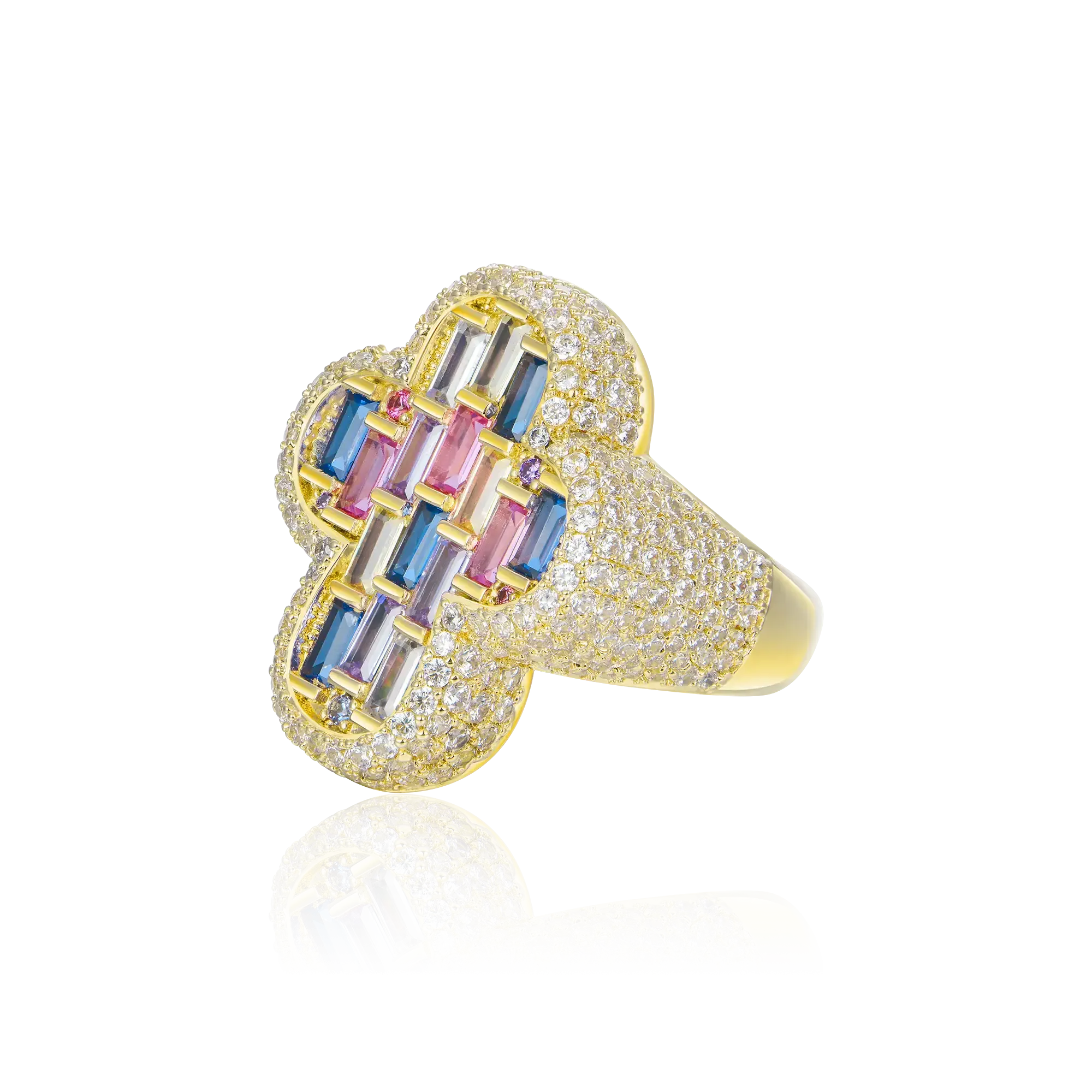 Iced Vitraux Vintage Rose Window Cross Ring
