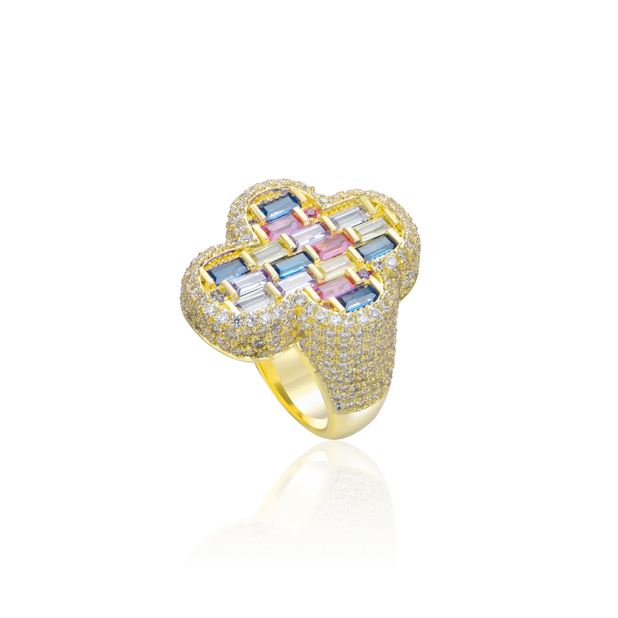 Iced Vitraux Vintage Rose Window Cross Ring