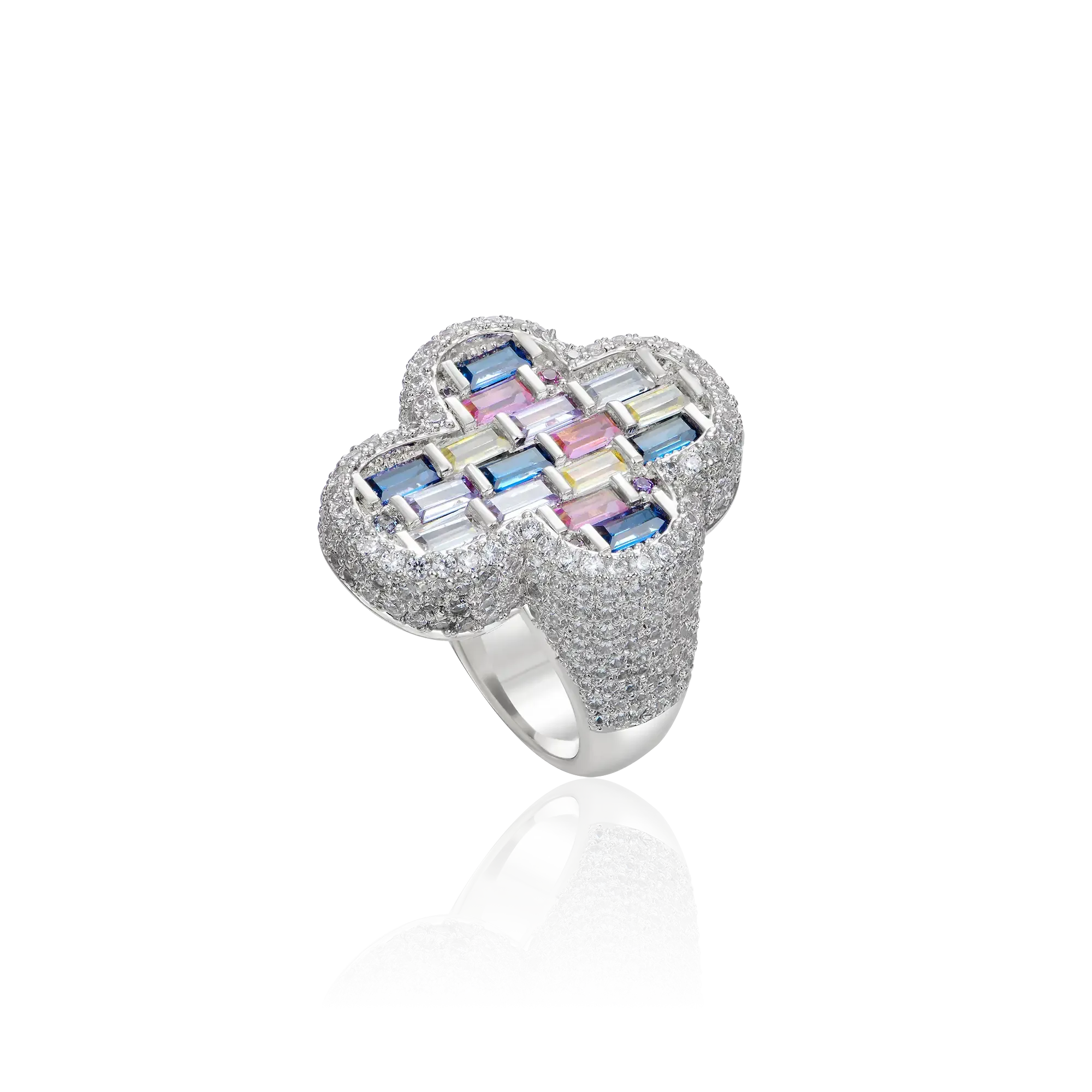 Iced Vitraux Vintage Rose Window Cross Ring