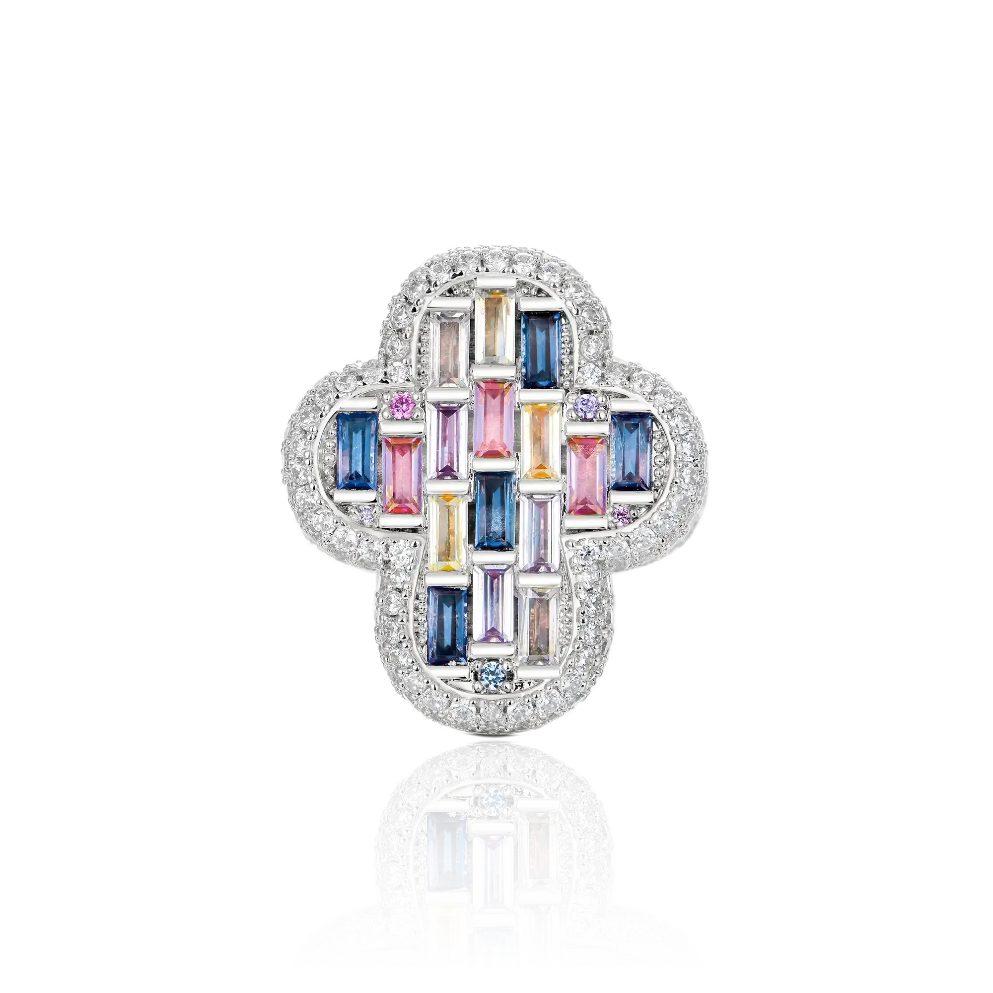 Iced Vitraux Vintage Rose Window Cross Ring
