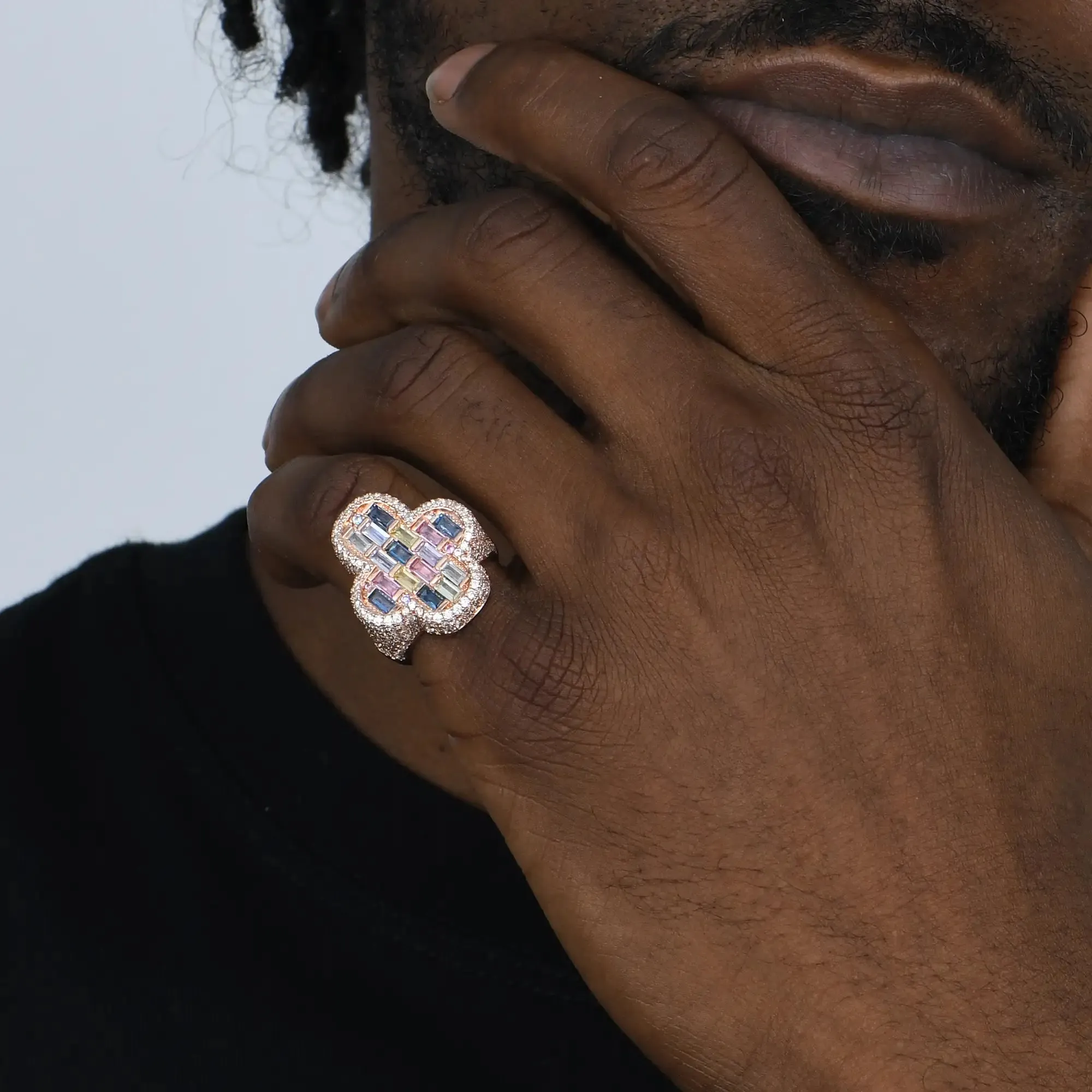 Iced Vitraux Vintage Rose Window Cross Ring