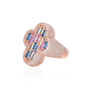 Iced Vitraux Vintage Rose Window Cross Ring