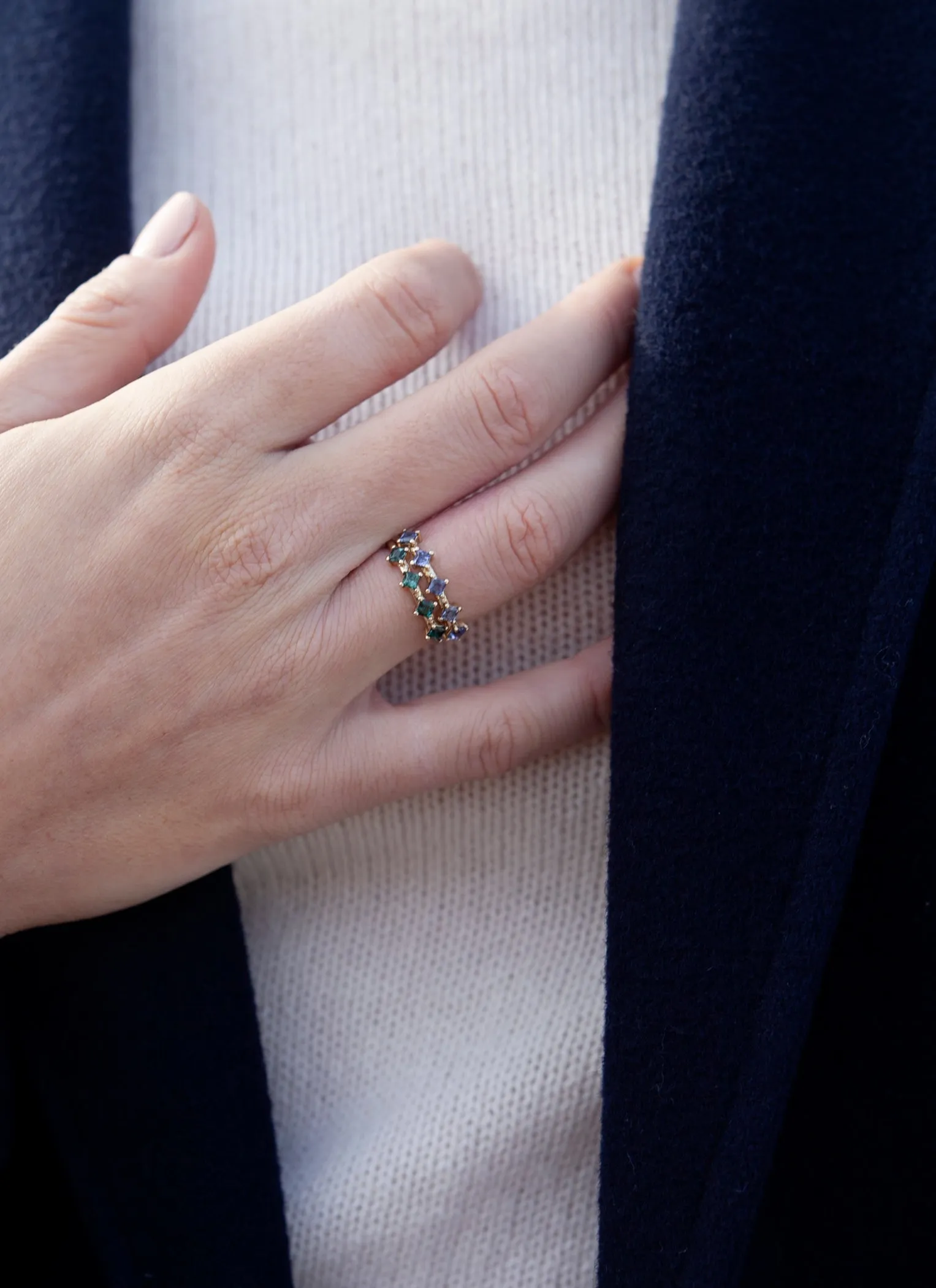 In Medias Res Ring Stack, with Tourmaline and Tanzanite