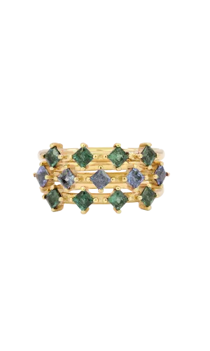 In Medias Res Ring Stack, with Tourmaline and Tanzanite