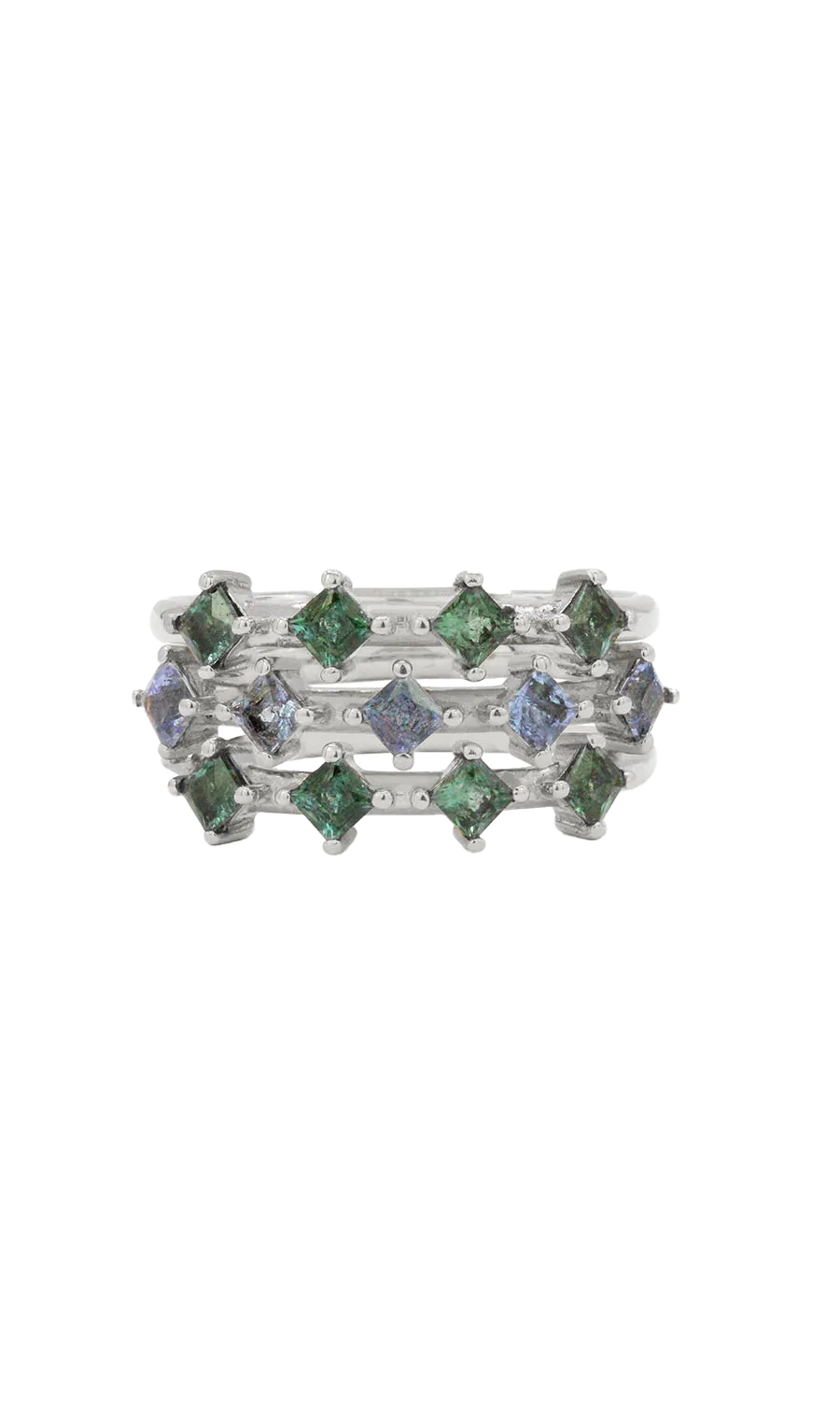 In Medias Res Ring Stack, with Tourmaline and Tanzanite
