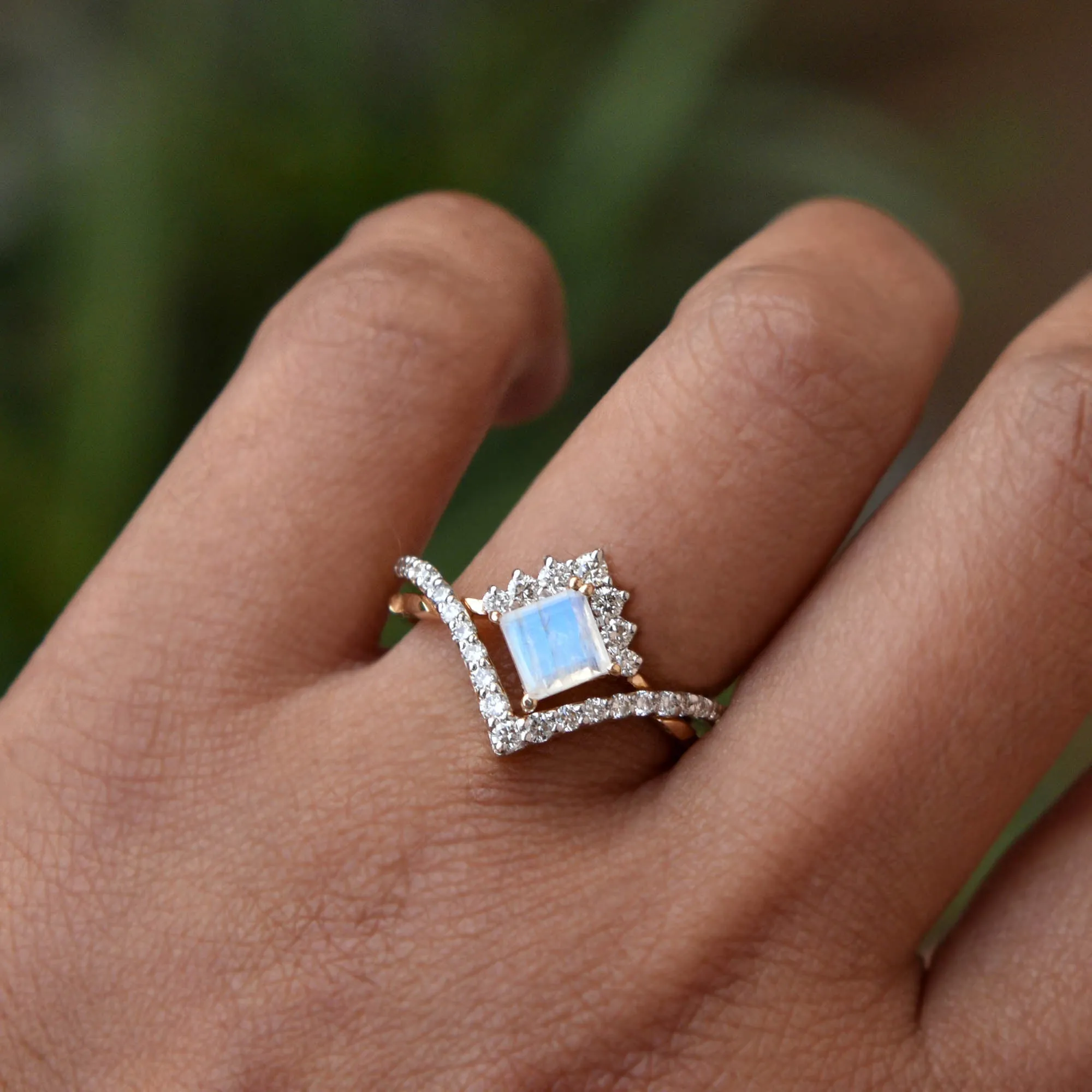 INTERLOCKING Square Moonstone Puzzle Rings