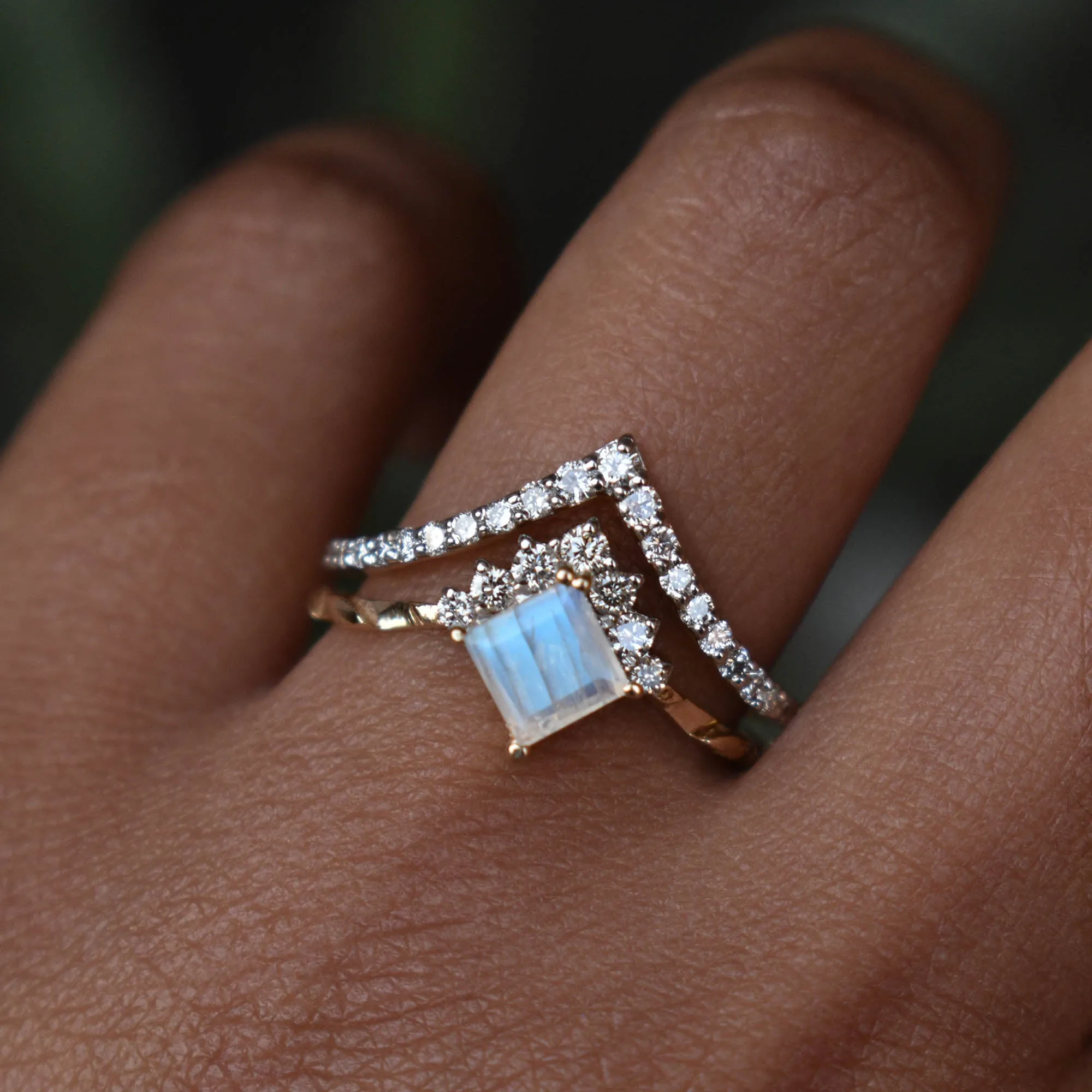 INTERLOCKING Square Moonstone Puzzle Rings