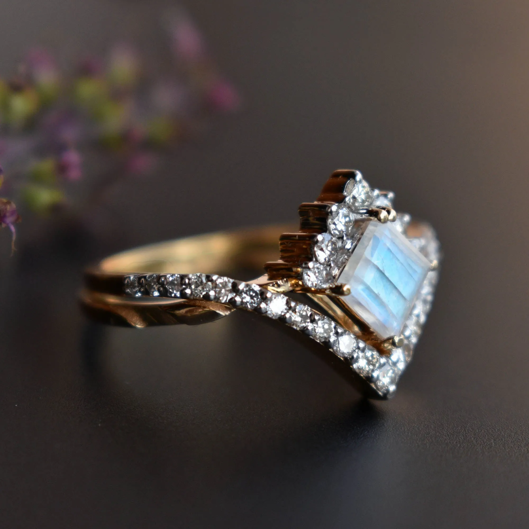 INTERLOCKING Square Moonstone Puzzle Rings