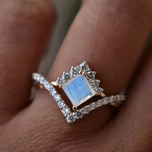 INTERLOCKING Square Moonstone Puzzle Rings