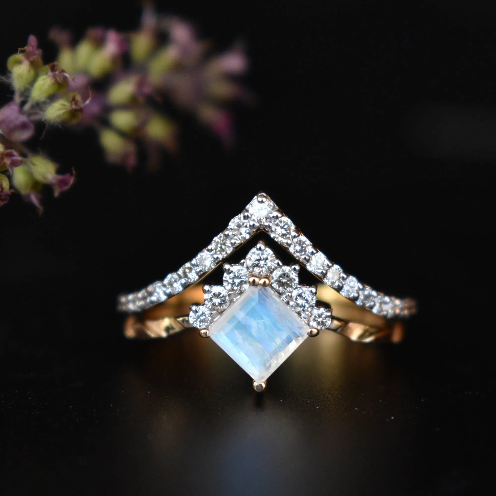 INTERLOCKING Square Moonstone Puzzle Rings