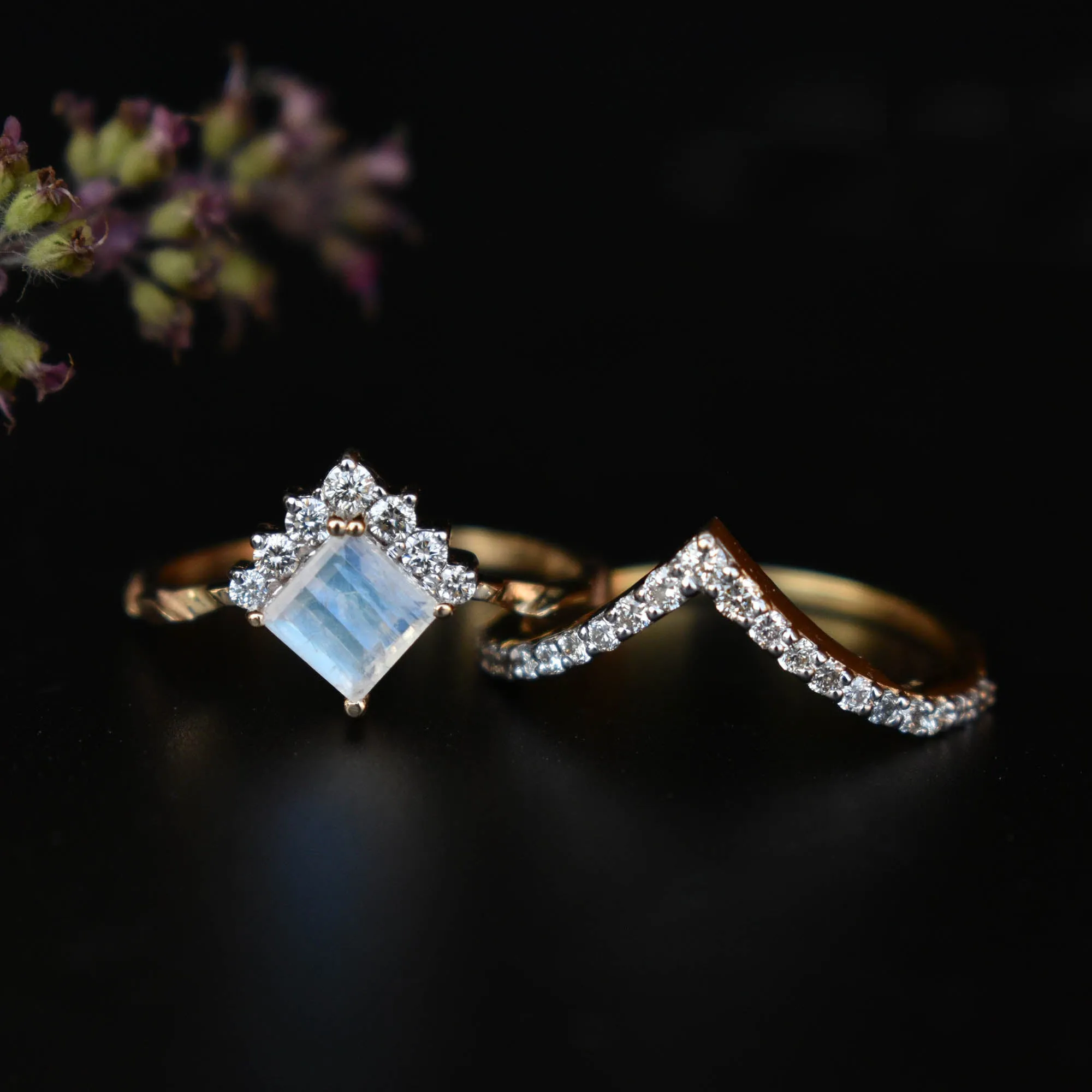 INTERLOCKING Square Moonstone Puzzle Rings