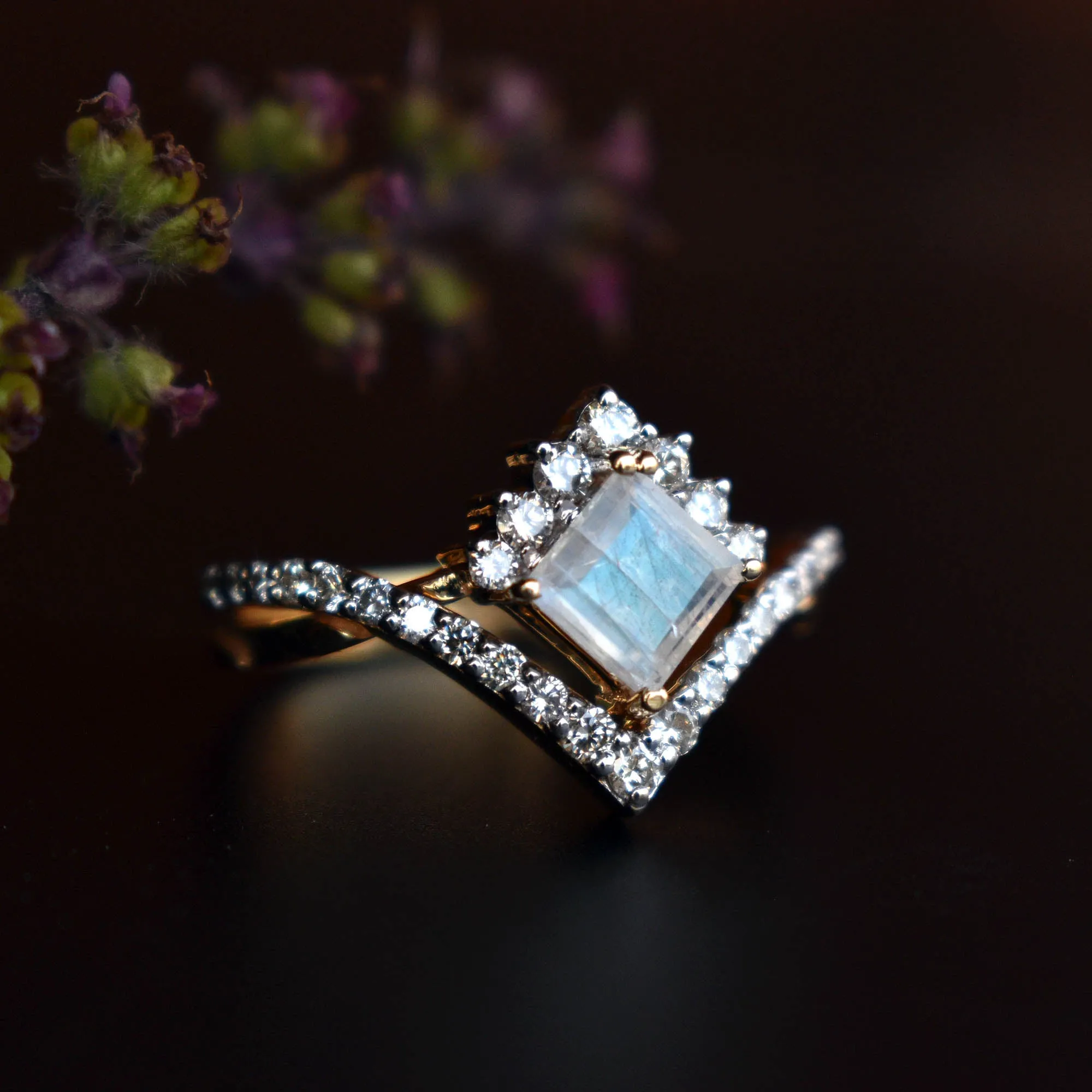 INTERLOCKING Square Moonstone Puzzle Rings