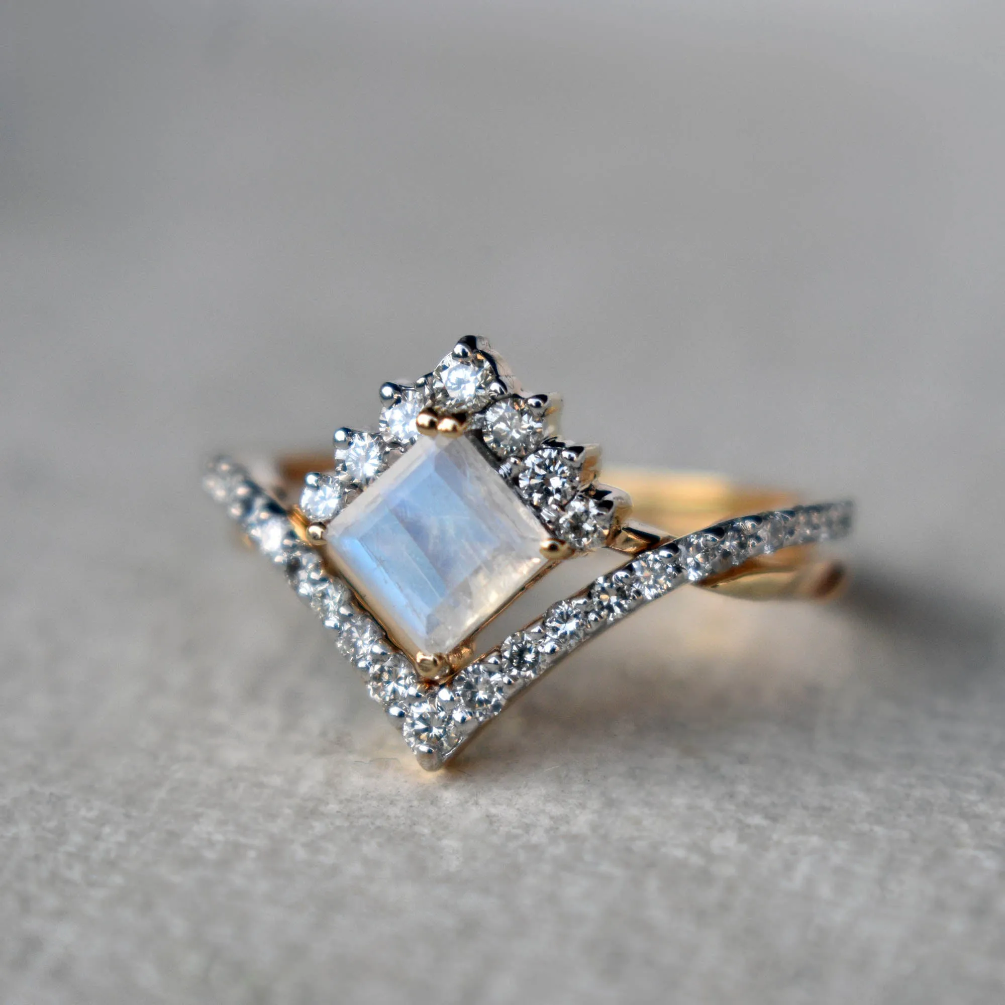 INTERLOCKING Square Moonstone Puzzle Rings