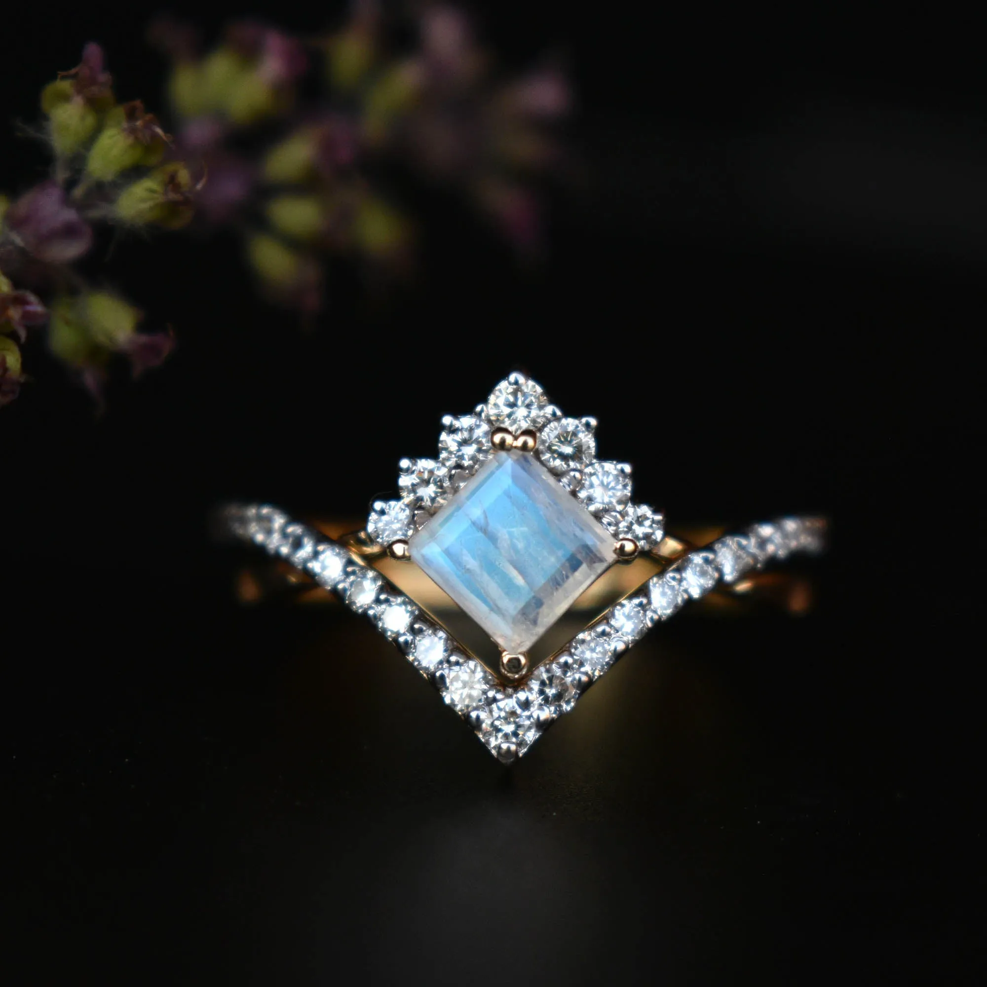 INTERLOCKING Square Moonstone Puzzle Rings