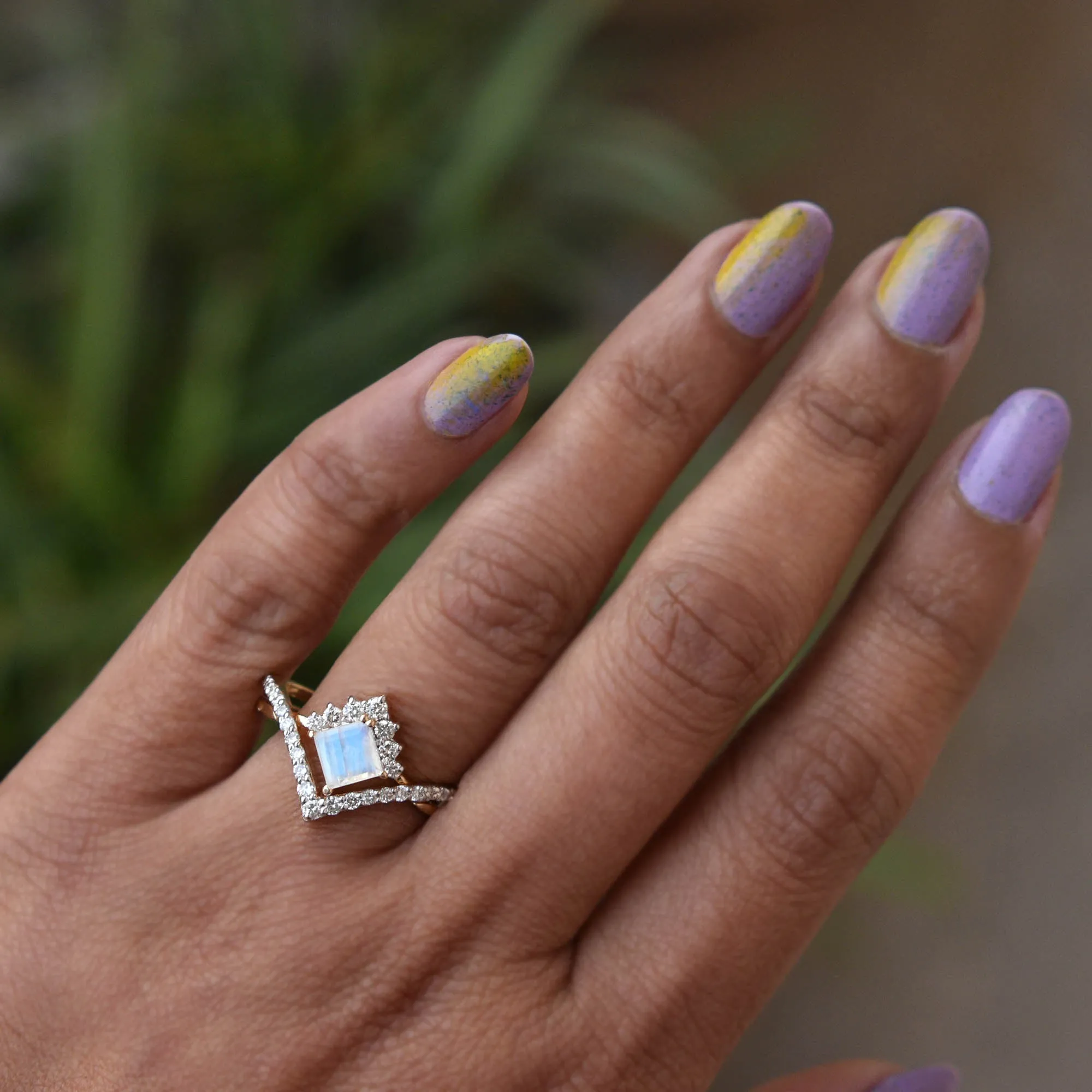 INTERLOCKING Square Moonstone Puzzle Rings
