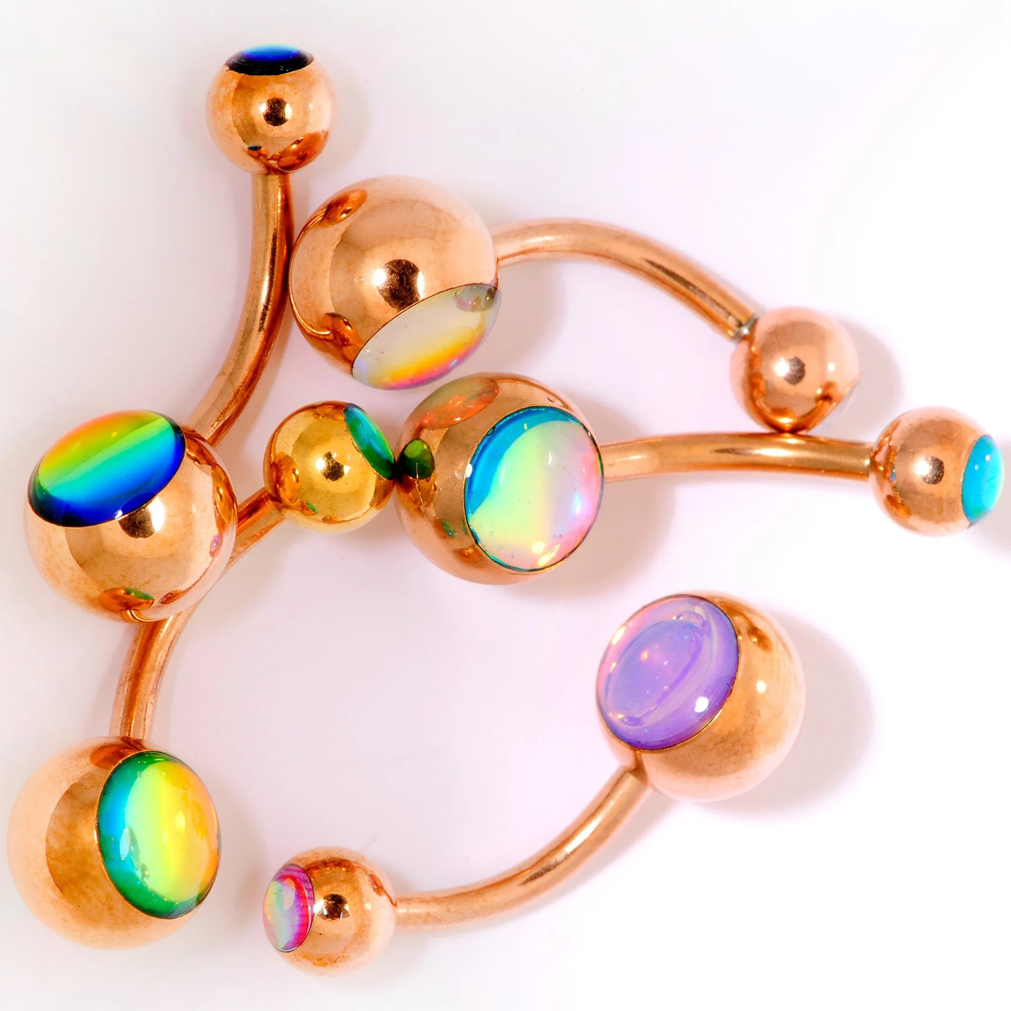 Iridescent Gem Rose Gold Tone Captivating Colors Belly Ring Set of 5