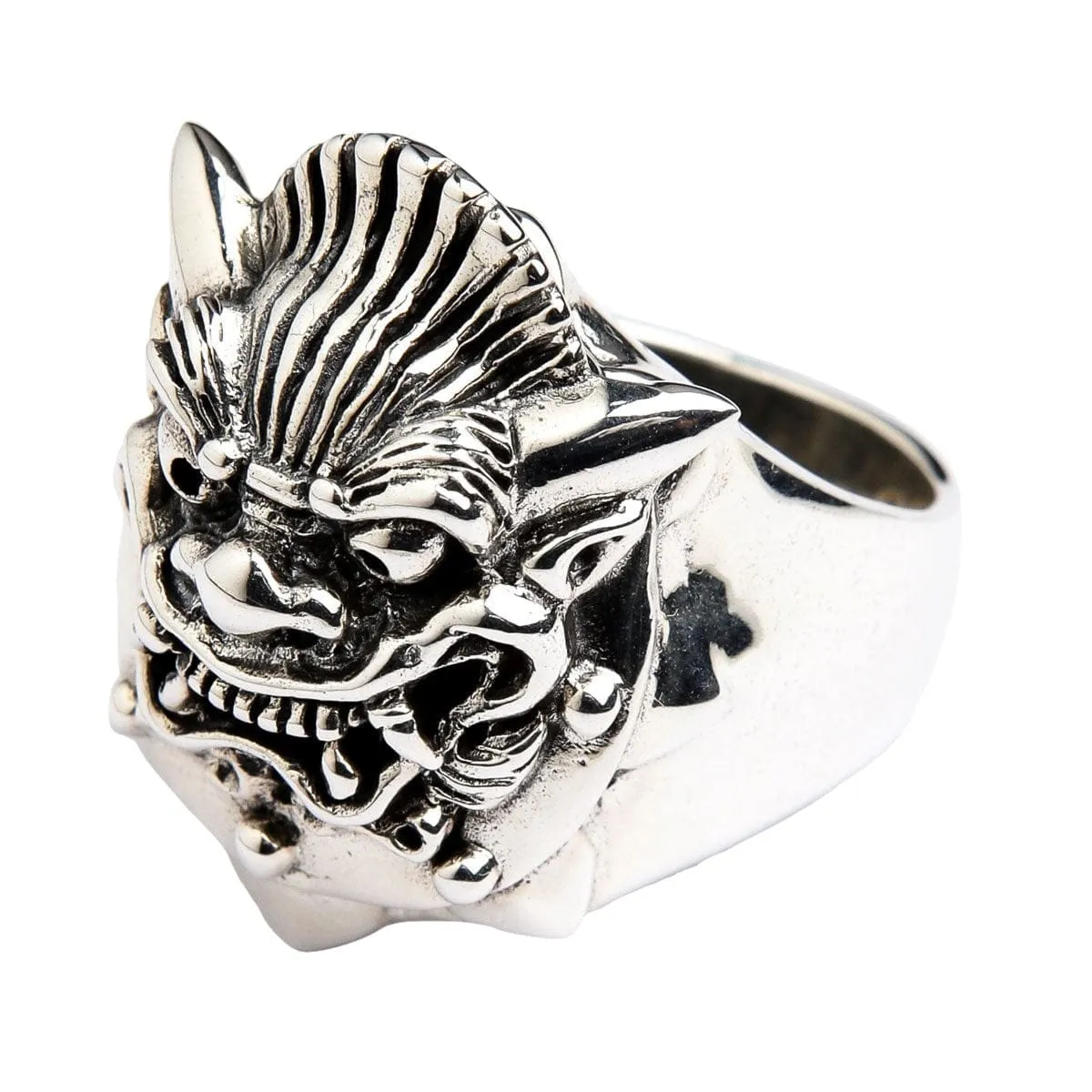 Japanese Devil Mask 925 Sterling Silver Biker Ring