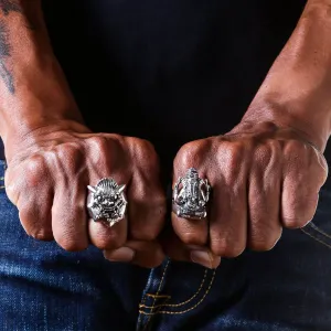 Japanese Devil Mask 925 Sterling Silver Biker Ring