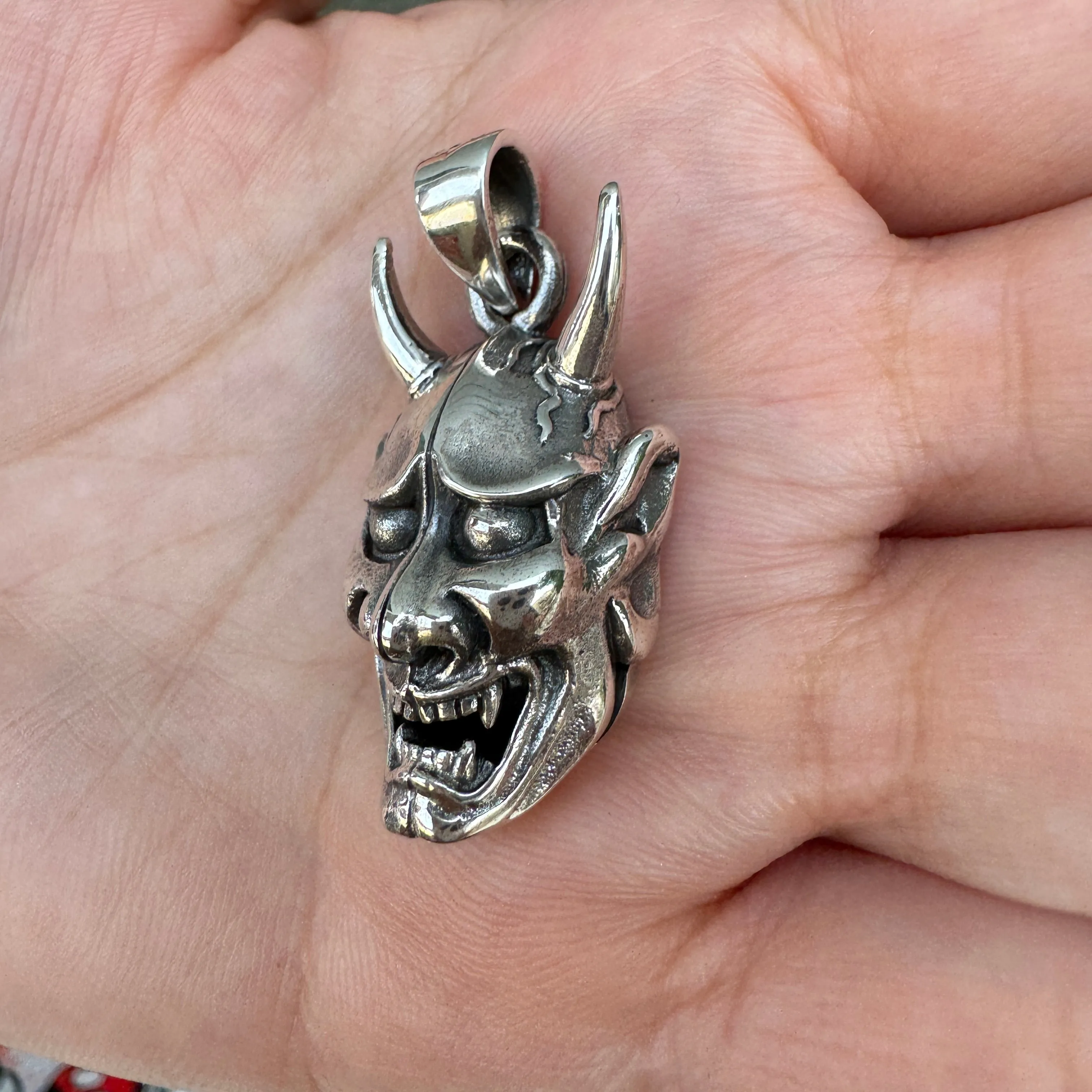 Japanese Devil Sterling Silver Skull Pendant