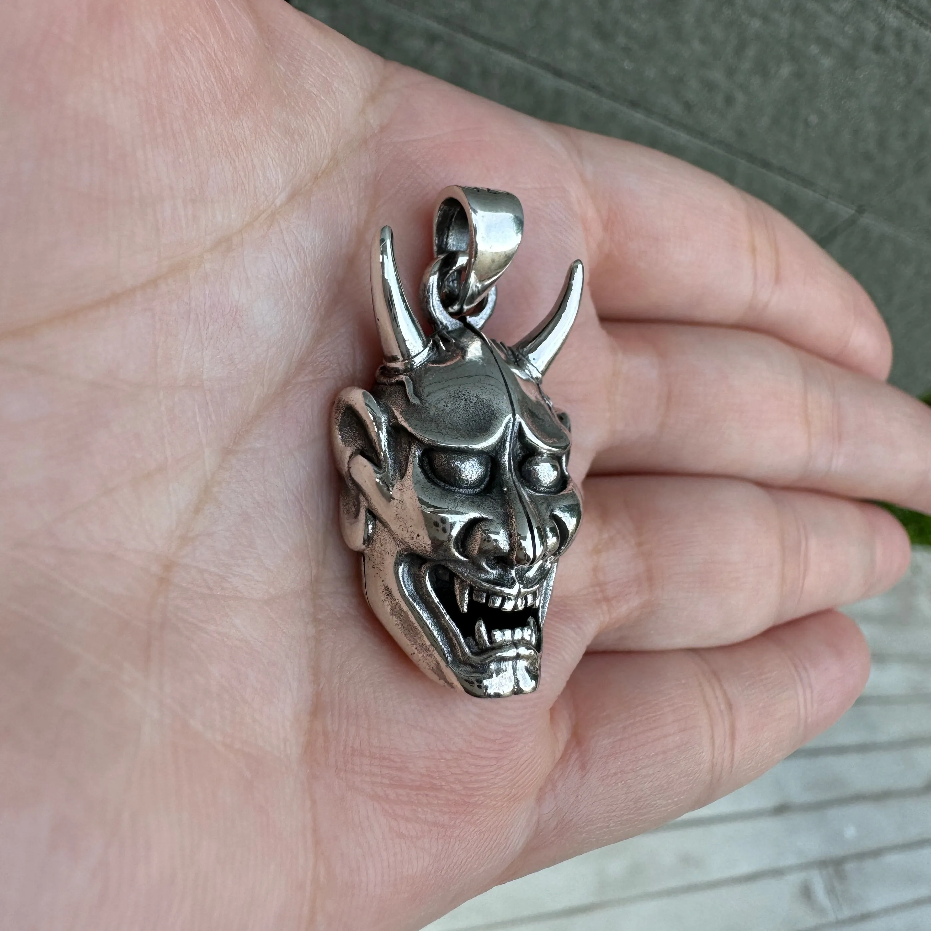 Japanese Devil Sterling Silver Skull Pendant