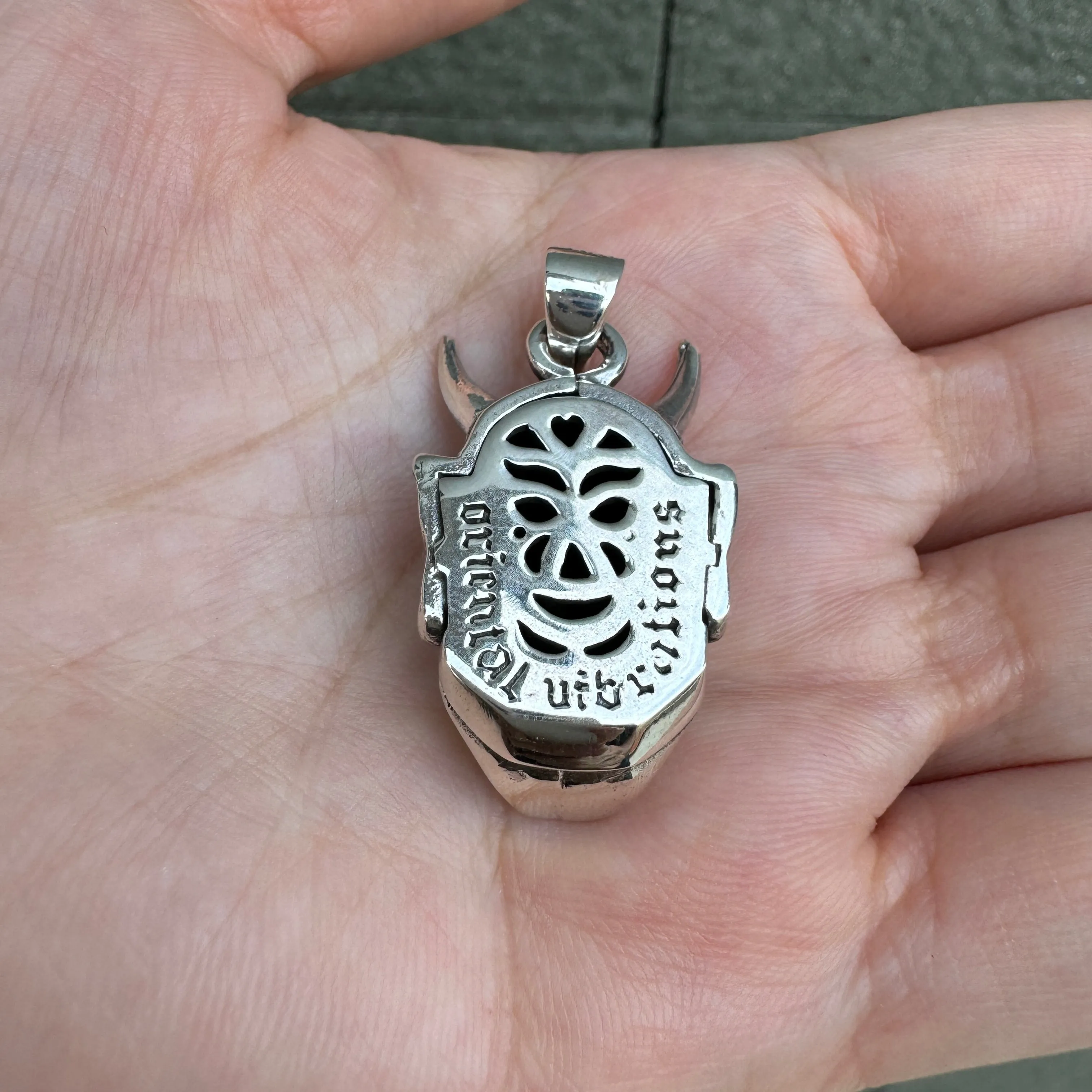 Japanese Devil Sterling Silver Skull Pendant