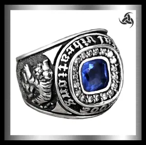 Japanese Dragon And Tiger Ring Sterling Silver Blue Topaz