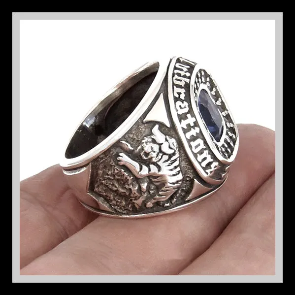 Japanese Dragon And Tiger Ring Sterling Silver Blue Topaz