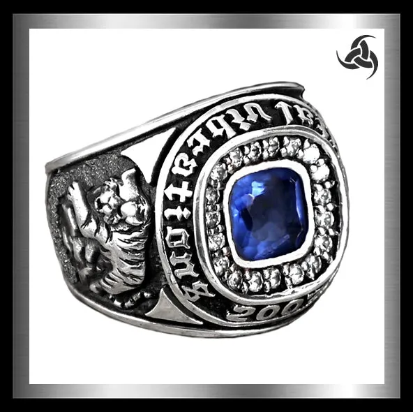 Japanese Dragon And Tiger Ring Sterling Silver Blue Topaz