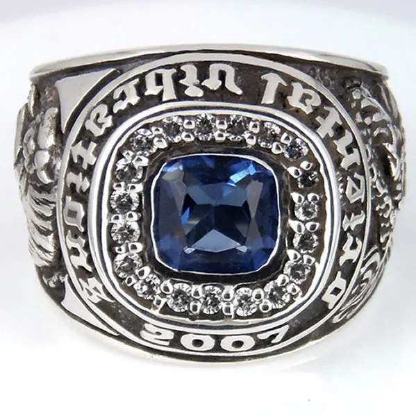 Japanese Dragon And Tiger Ring Sterling Silver Blue Topaz
