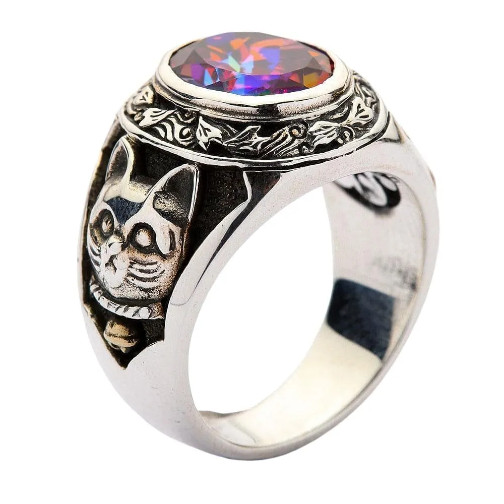 Japanese Fortune Maneki-Neko Cat Sterling Silver Ring