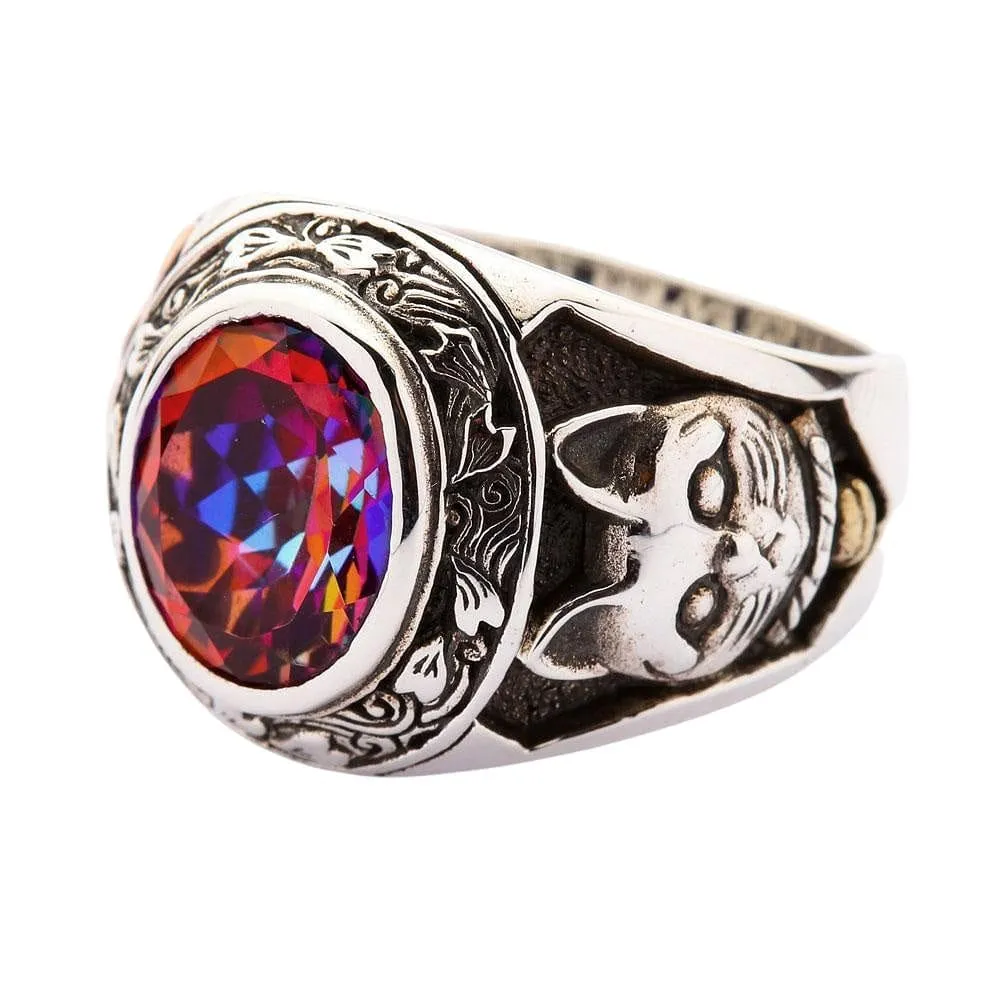 Japanese Fortune Maneki-Neko Cat Sterling Silver Ring