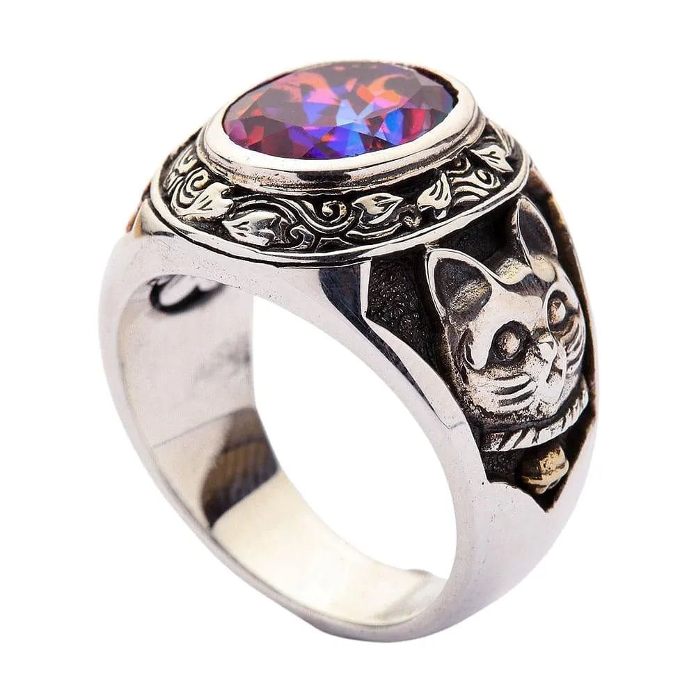 Japanese Fortune Maneki-Neko Cat Sterling Silver Ring