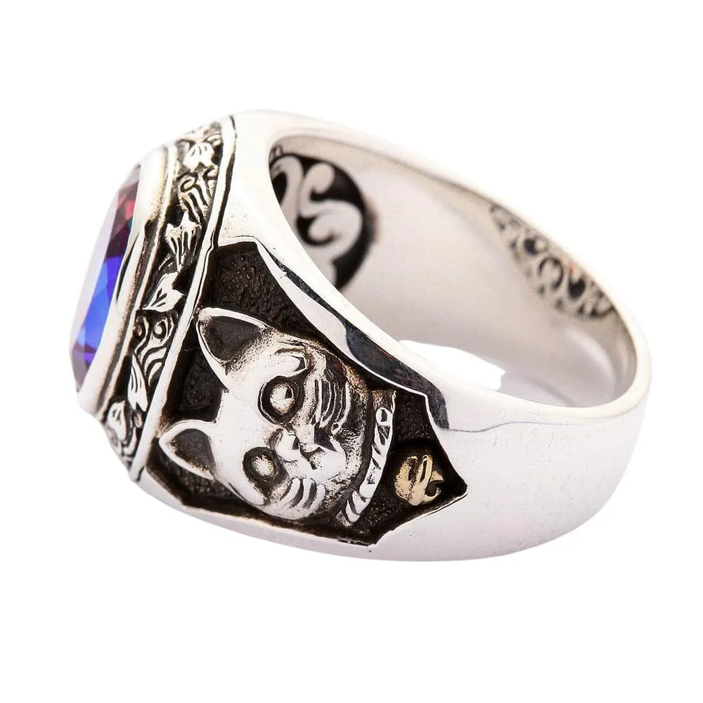 Japanese Fortune Maneki-Neko Cat Sterling Silver Ring
